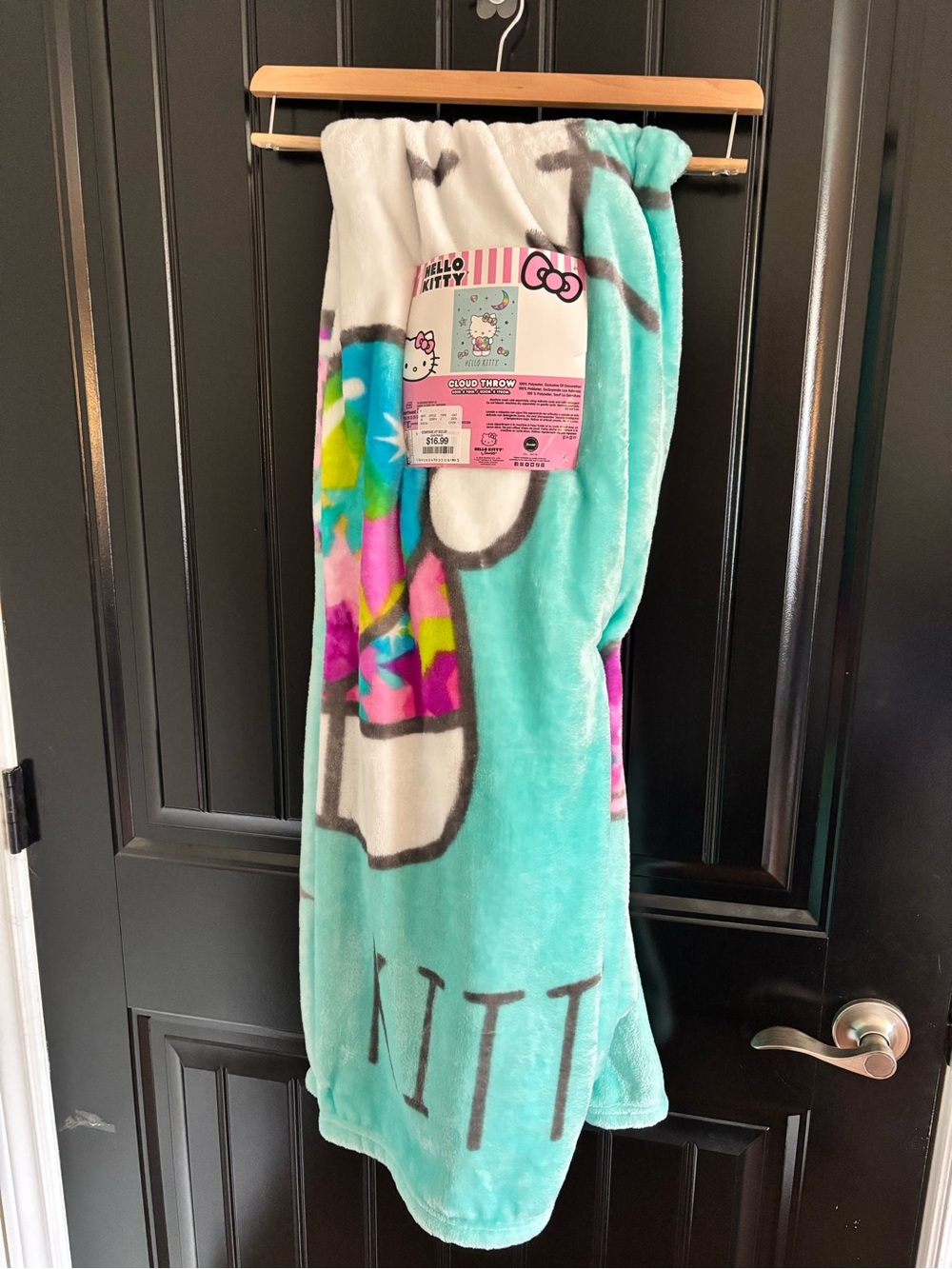 Hello Kitty Aqua Plush Kids Throw Blanket with Multicolor Accents